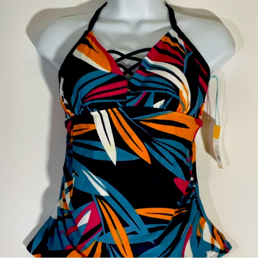 🆕KONA SOL- Tankini with Criss Cross Front in Navy, Orange, Pink- Size S.